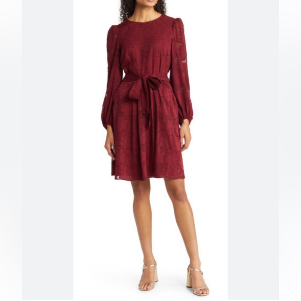 Eliza J Floral Burnout Long Sleeve Fit & Flare Dress NWT - Picture 2 of 13